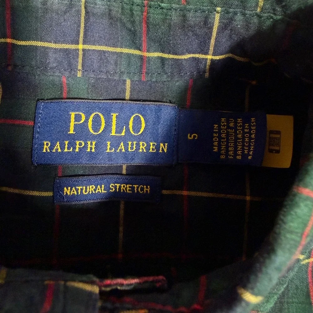 Polo Ralph Lauren Plaid Button Down Shirt Boys 5 Green Cotton EUC